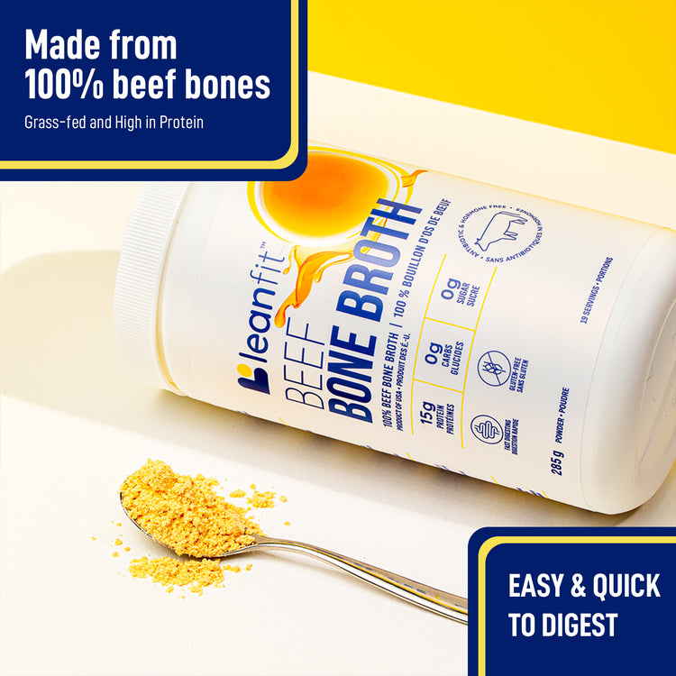 Leanfit Organic Plant-Based Protein single-serve packets with ‘Buy More Save More’ banner—21g protein, 5g fibre, Non-GMO Project Verified.