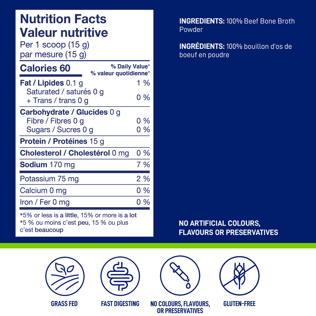 Nutrition Facts and Ingredients for LEANFIT Beef Bone Broth Powder