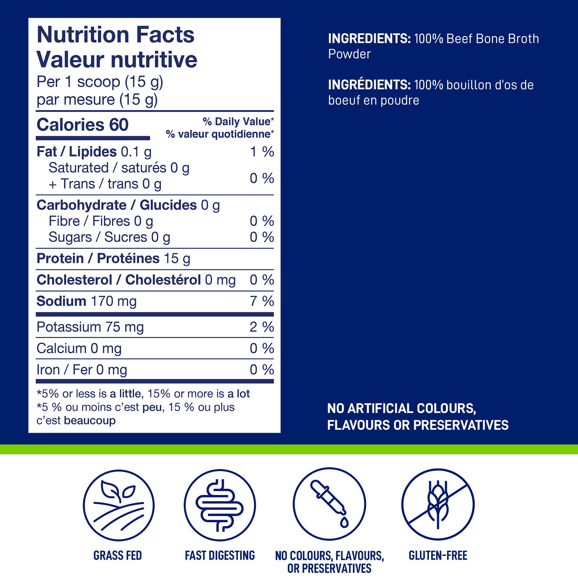 Nutrition Facts and Ingredients for LEANFIT Beef Bone Broth Powder