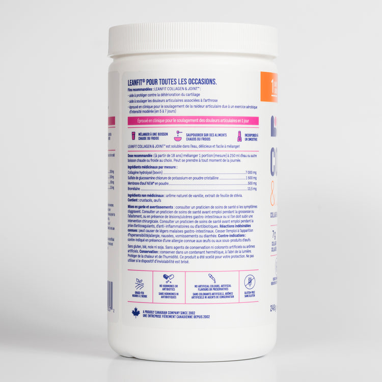 Side right label and additional product details for LEANFIT Collagen & Joint