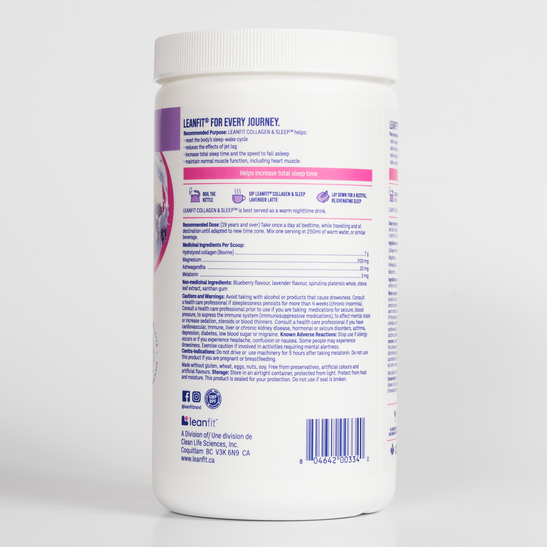 Back label and additional product details for LEANFIT Collagen & Sleep