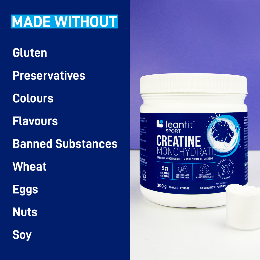 Made without gluten, preservatives, artificial colours or flavours, wheat, eggs, nuts, or soy; Informed Choice — banned-substance tested