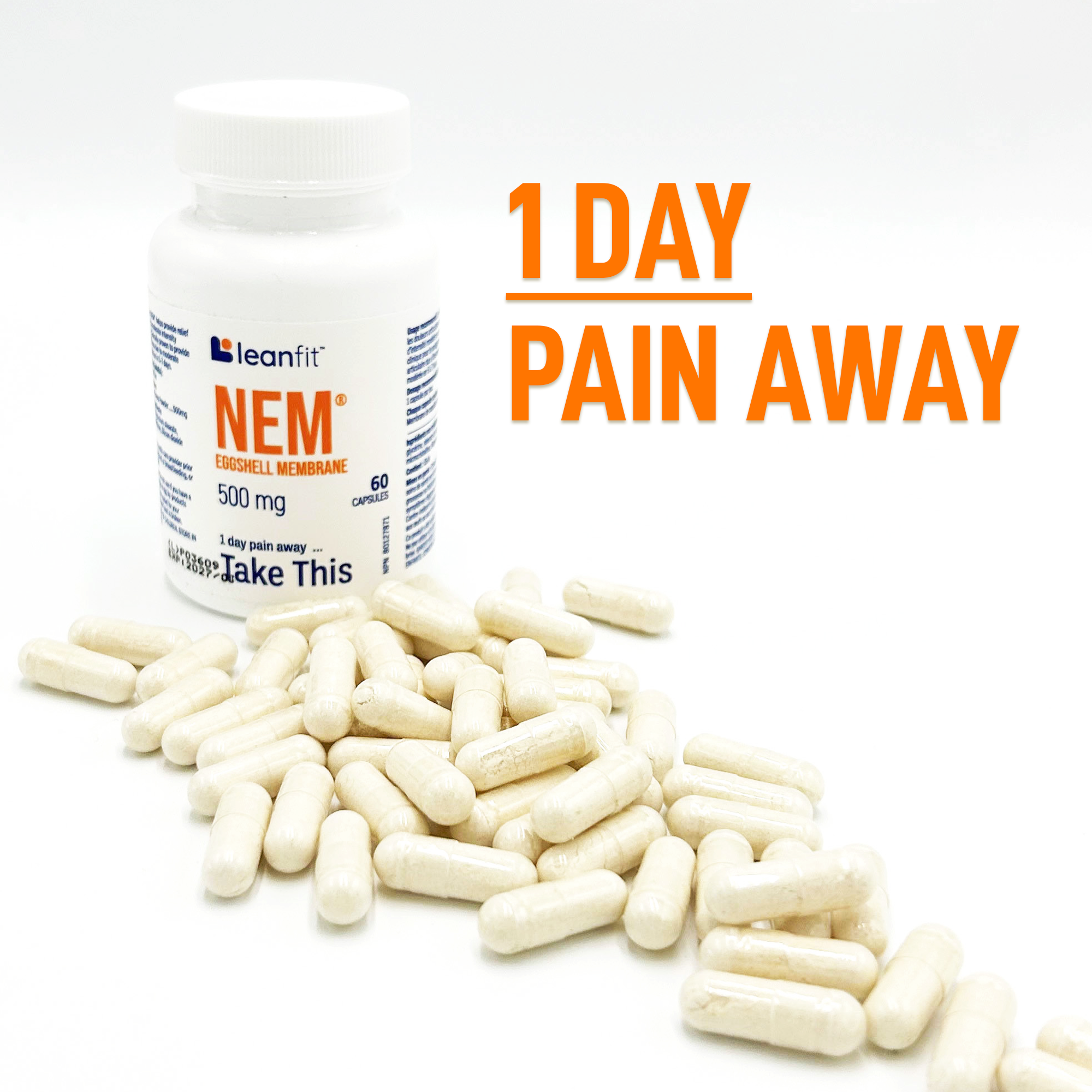 1-day pain away — NEM® eggshell membrane capsules product hero