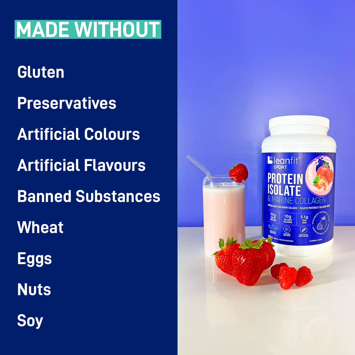 LEANFIT Strawberry Raspberry Protein Isolate & Marine Collagen