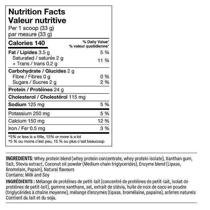 LEANFIT Whey Protein Vanilla Nut Facts