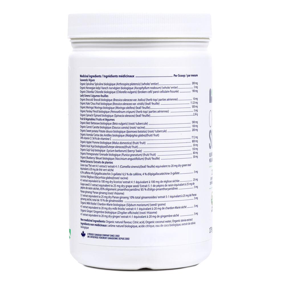 Back label with directions and certifications — LEANFIT Organic Super Greens Tropical Mango