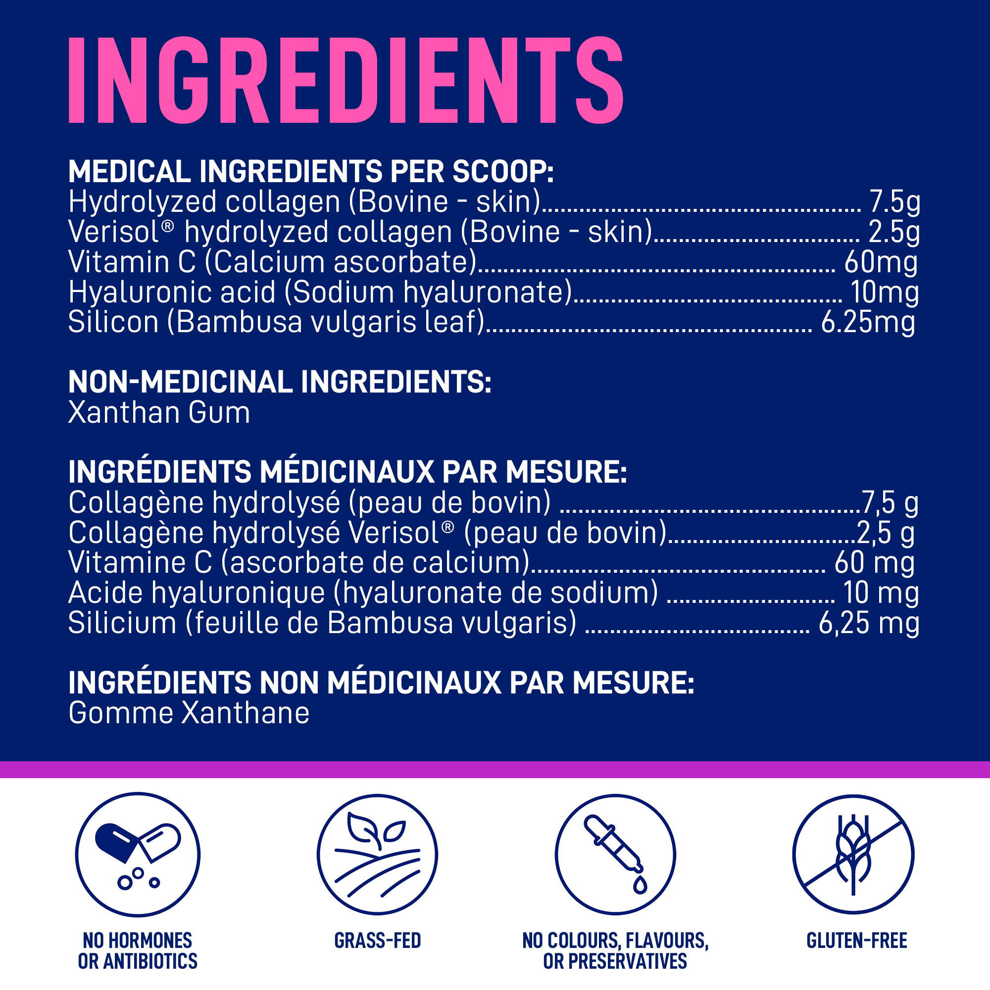 Ingredients for LEANFIT Collagen & Beauty — VERISOL® collagen peptides with hyaluronic acid and vitamin C.