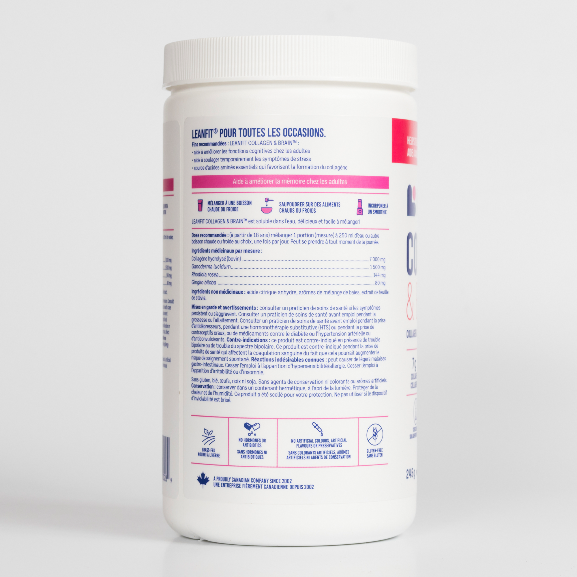 Side left label for LEANFIT Collagen & Brain — supplement facts and directions