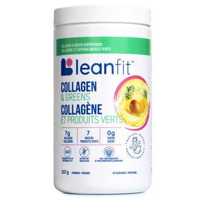 Leanfit Collagen & Greens supplement container on a white background
