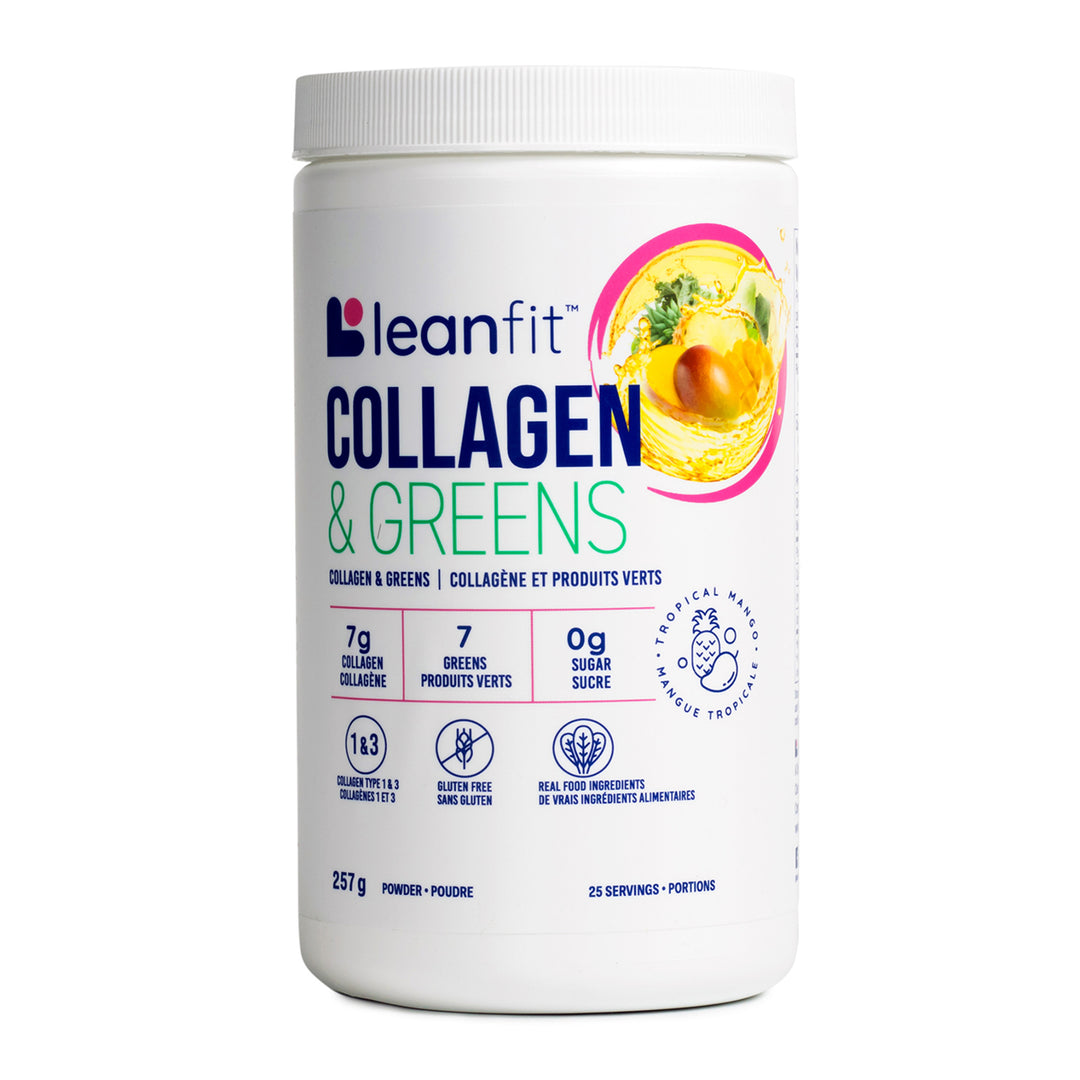 Leanfit Collagen & Greens supplement container on a white background