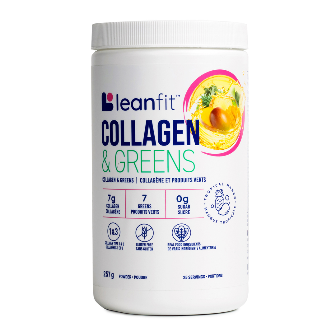Leanfit Collagen & Greens supplement container on a white background