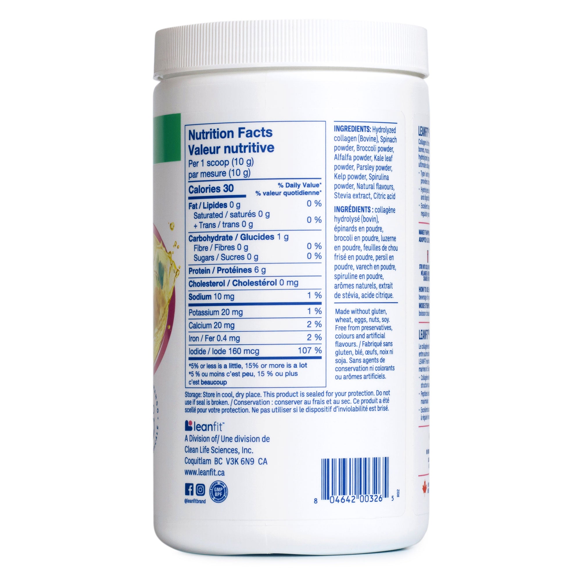 Nutrition facts label on a supplement container with a white background
