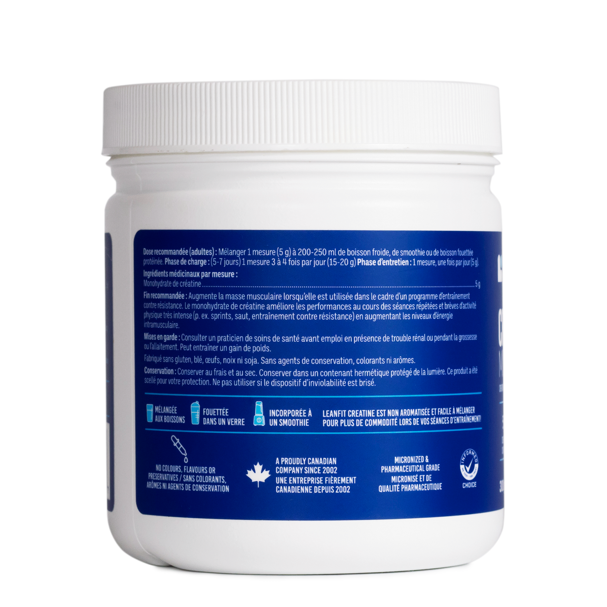 Back label with directions and supplement facts — LEANFIT Creatine Monohydrate
