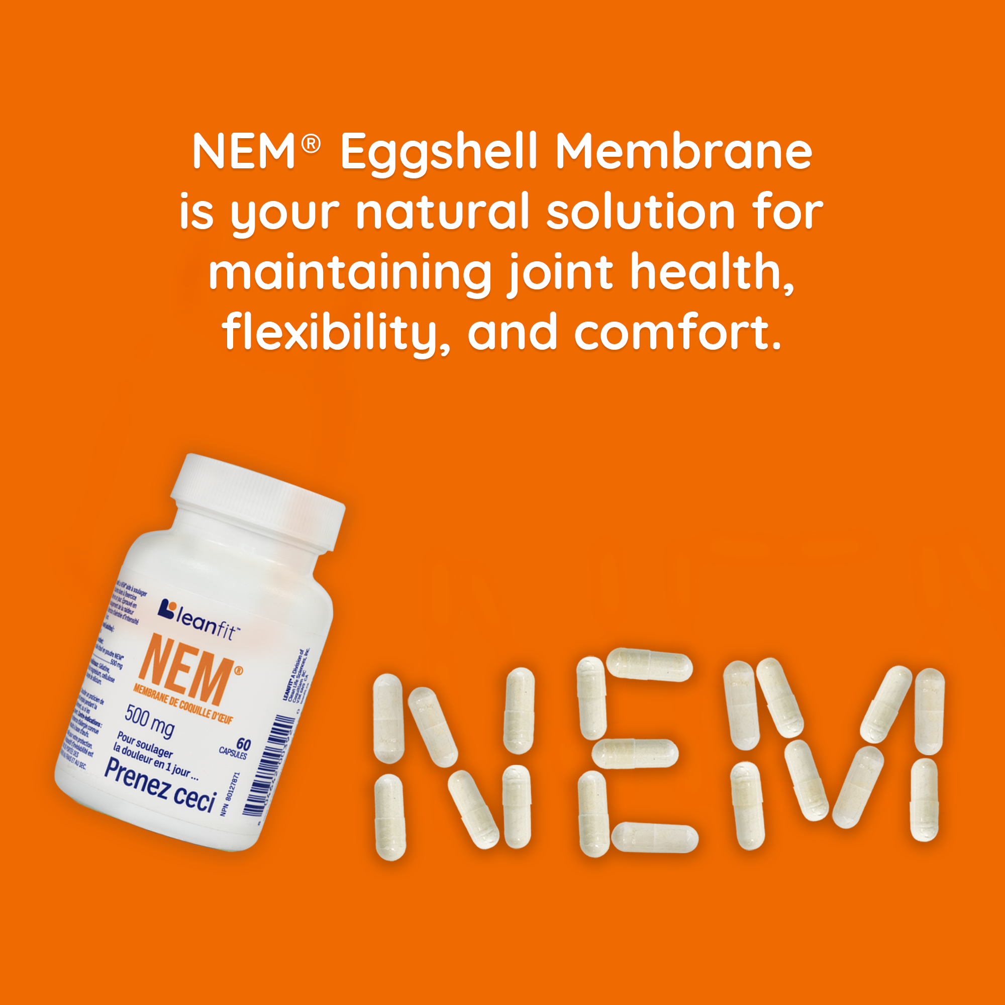NEM® Eggshell Membrane — natural solution for maintaining joint health, flexibility, and comfort
