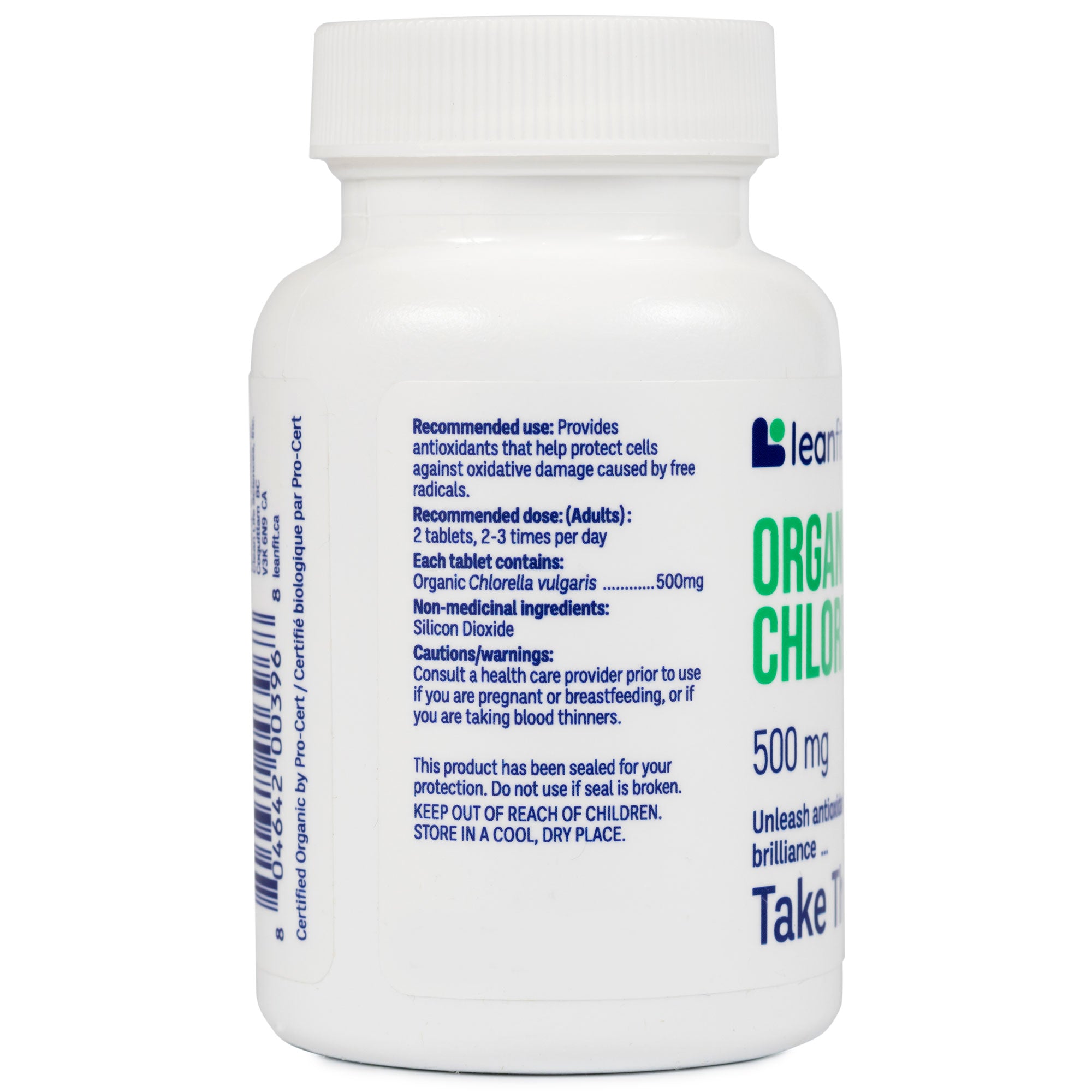 Side panel — LEANFIT Organic Chlorella 500 mg tablets
