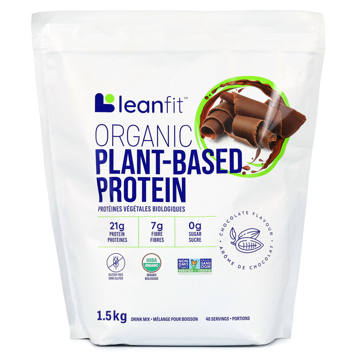 LEANFIT Organic Plant-Based Protein Powder in Chocolate Flavour – Front Label