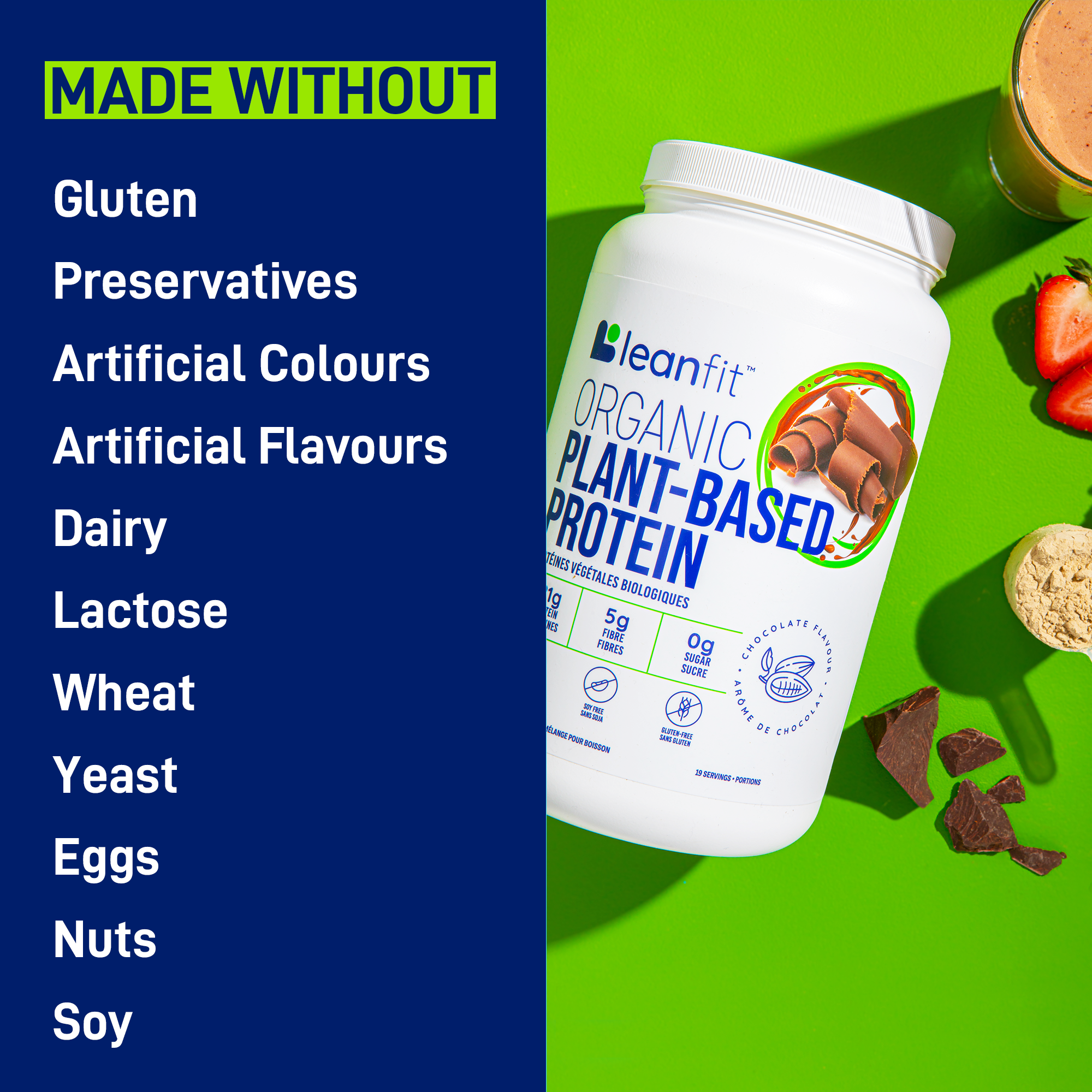 LEANFIT Chocolate Organic Plant-Based Protein Features – Clean Ingredients and Delicious Flavour
