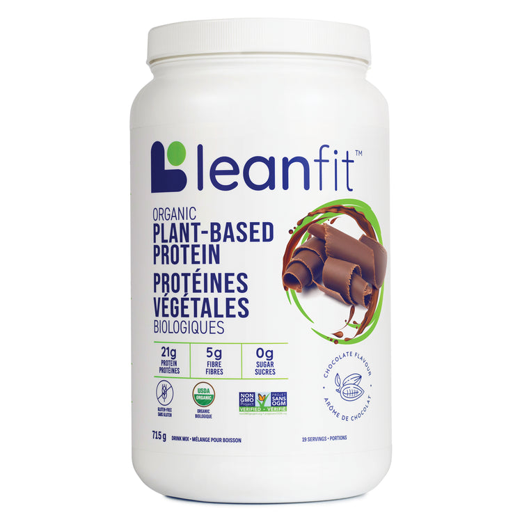 LeanFit plant-based protein powder container on a white background