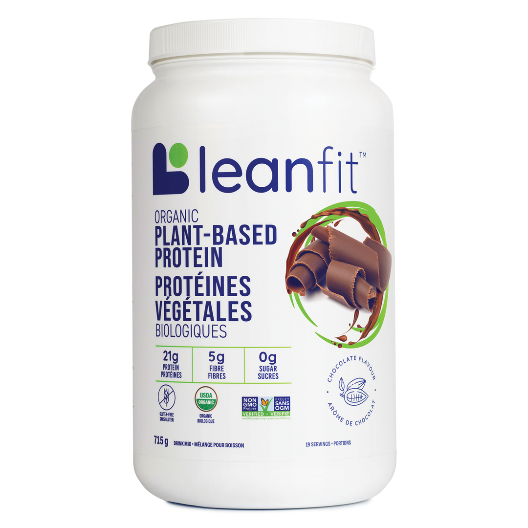 LeanFit plant-based protein powder container on a white background