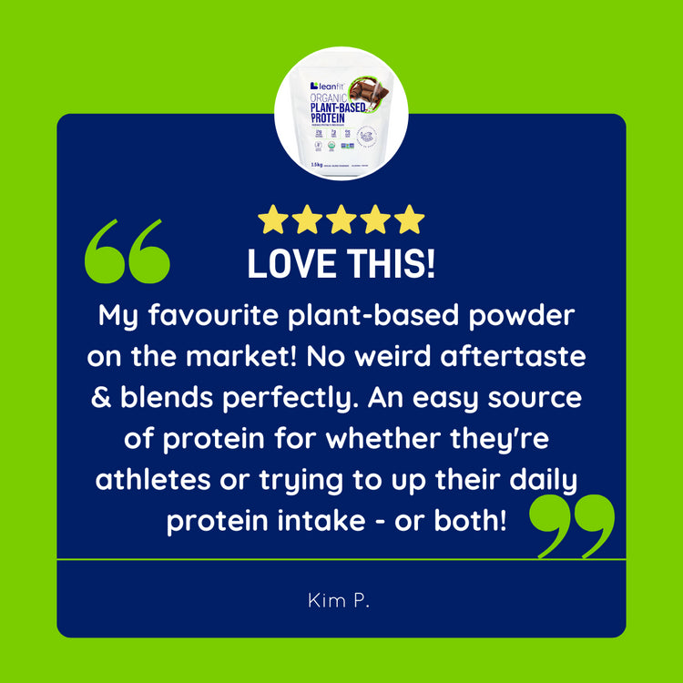 LEANFIT Organic Plant-Based Protein Powder Review: “Love this! My favourite plant-based powder—no weird aftertaste, blends perfectly, and makes it easy to boost daily protein.”