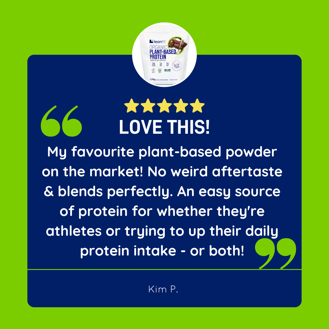 LEANFIT Organic Plant-Based Protein Powder Review: “Love this! My favourite plant-based powder—no weird aftertaste, blends perfectly, and makes it easy to boost daily protein.”