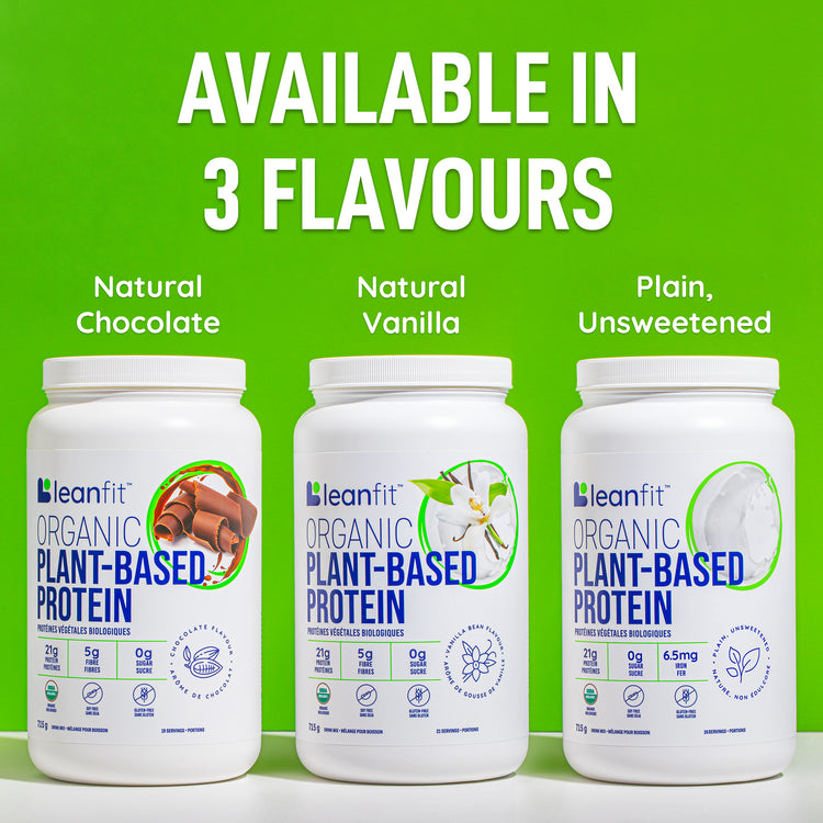 LEANFIT Organic Plant-Based Protein Powder Available in Chocolate, Vanilla, and Unsweetened Flavours