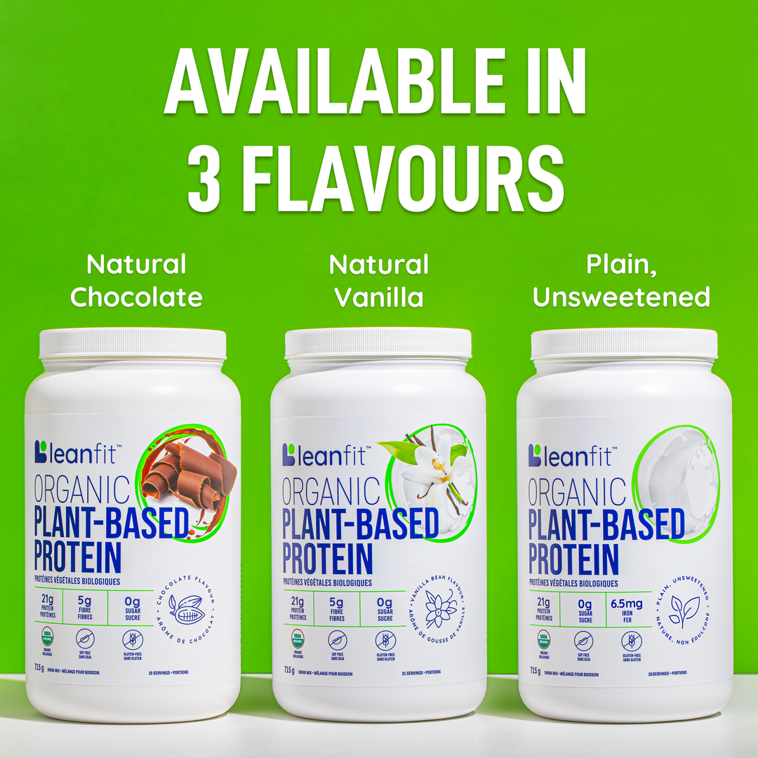 LEANFIT Organic Plant-Based Protein Powder Available in Chocolate, Vanilla, and Unsweetened Flavours