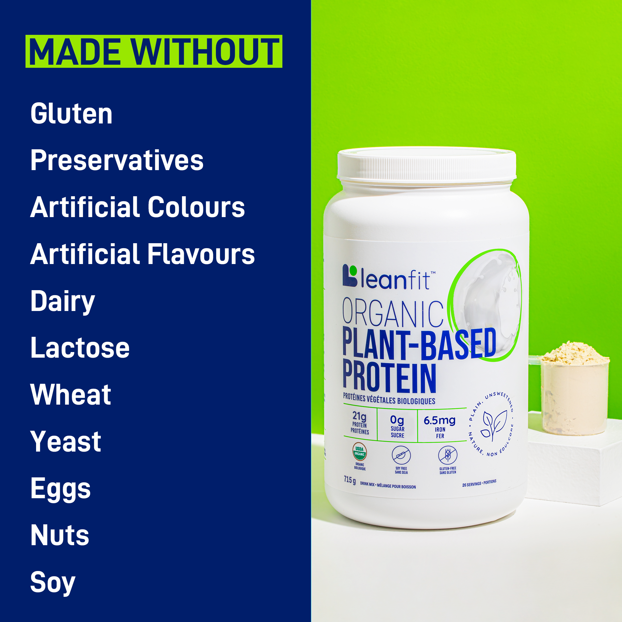 Made without gluten, preservatives, artificial colours or flavours, dairy, lactose, wheat, yeast, eggs, nuts, or soy
