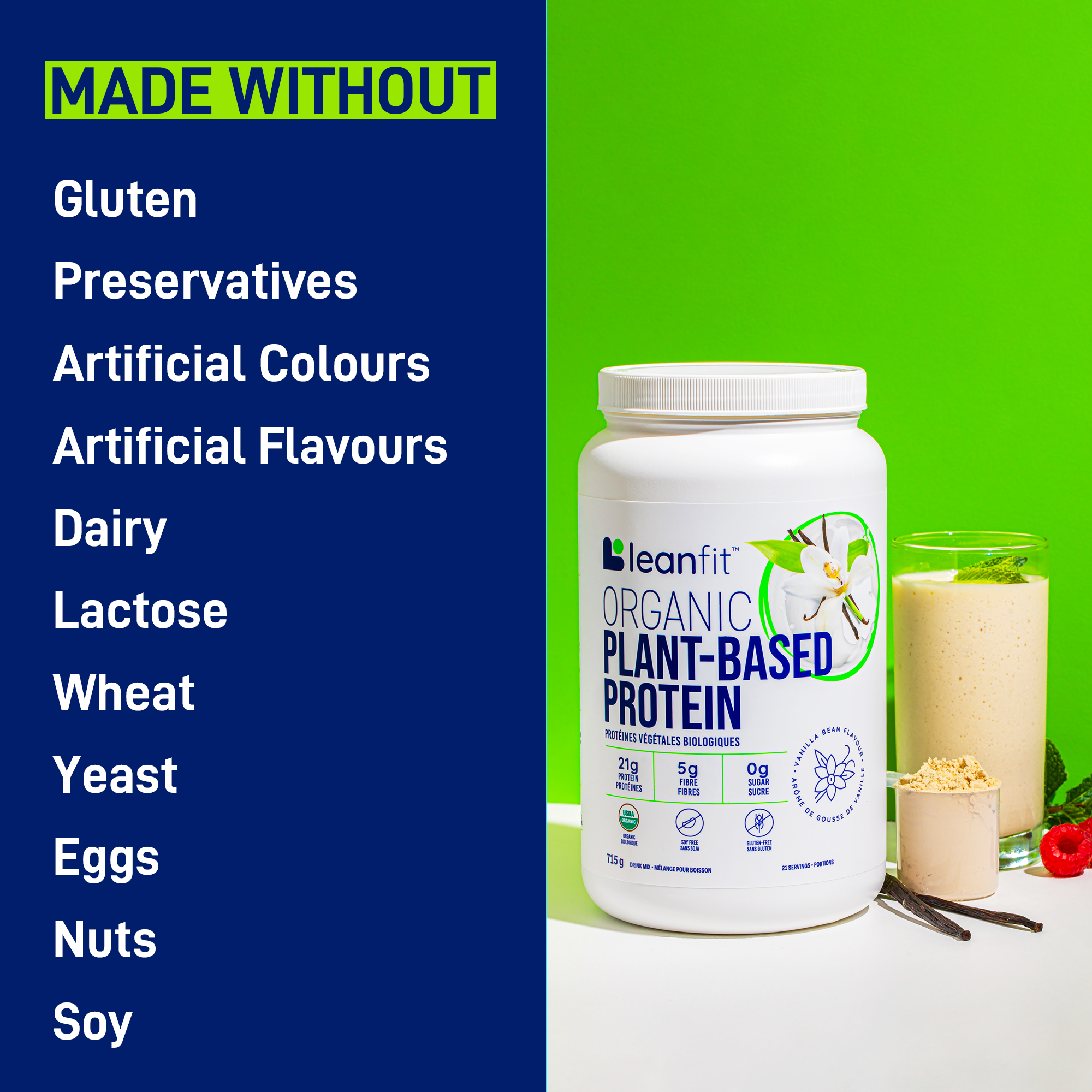 Made without gluten, preservatives, artificial colours or flavours, dairy, lactose, wheat, yeast, eggs, nuts, or soy
