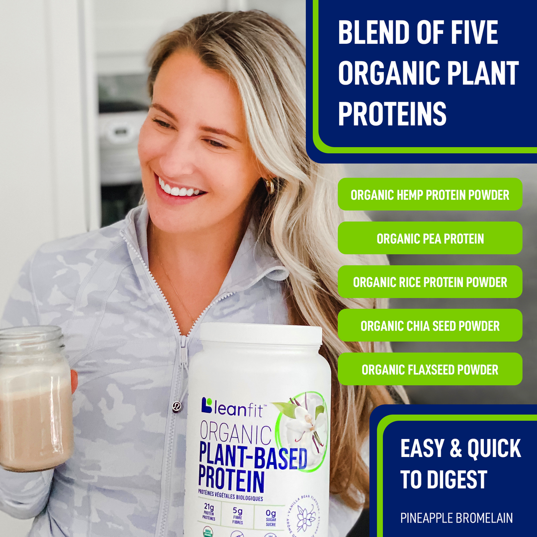 Blend of five organic plant proteins — LEANFIT Vanilla Plant Protein that’s easy & quick to digest
