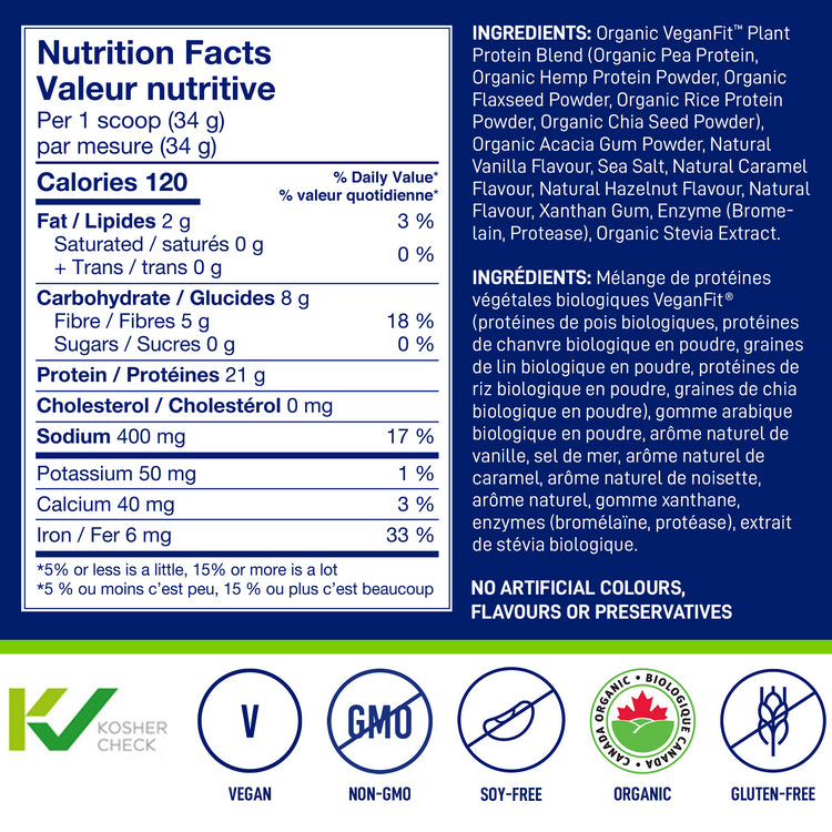 Nutrition Facts and organic ingredients for LEANFIT Vanilla Plant-Based Protein Powder
