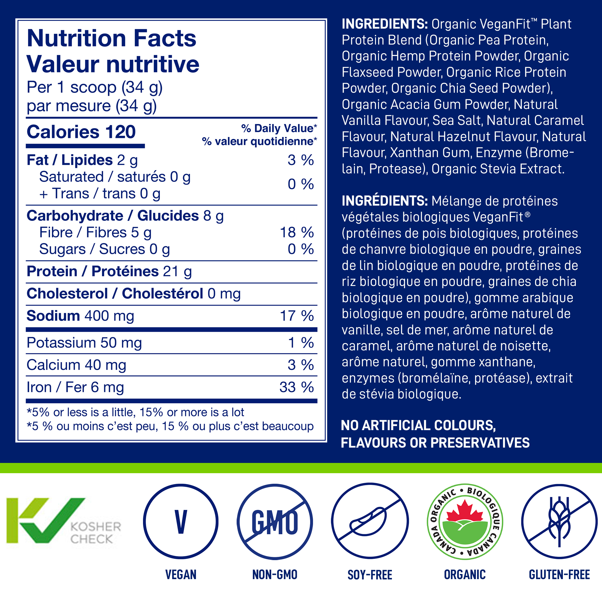 Nutrition Facts and organic ingredients for LEANFIT Vanilla Plant-Based Protein Powder
