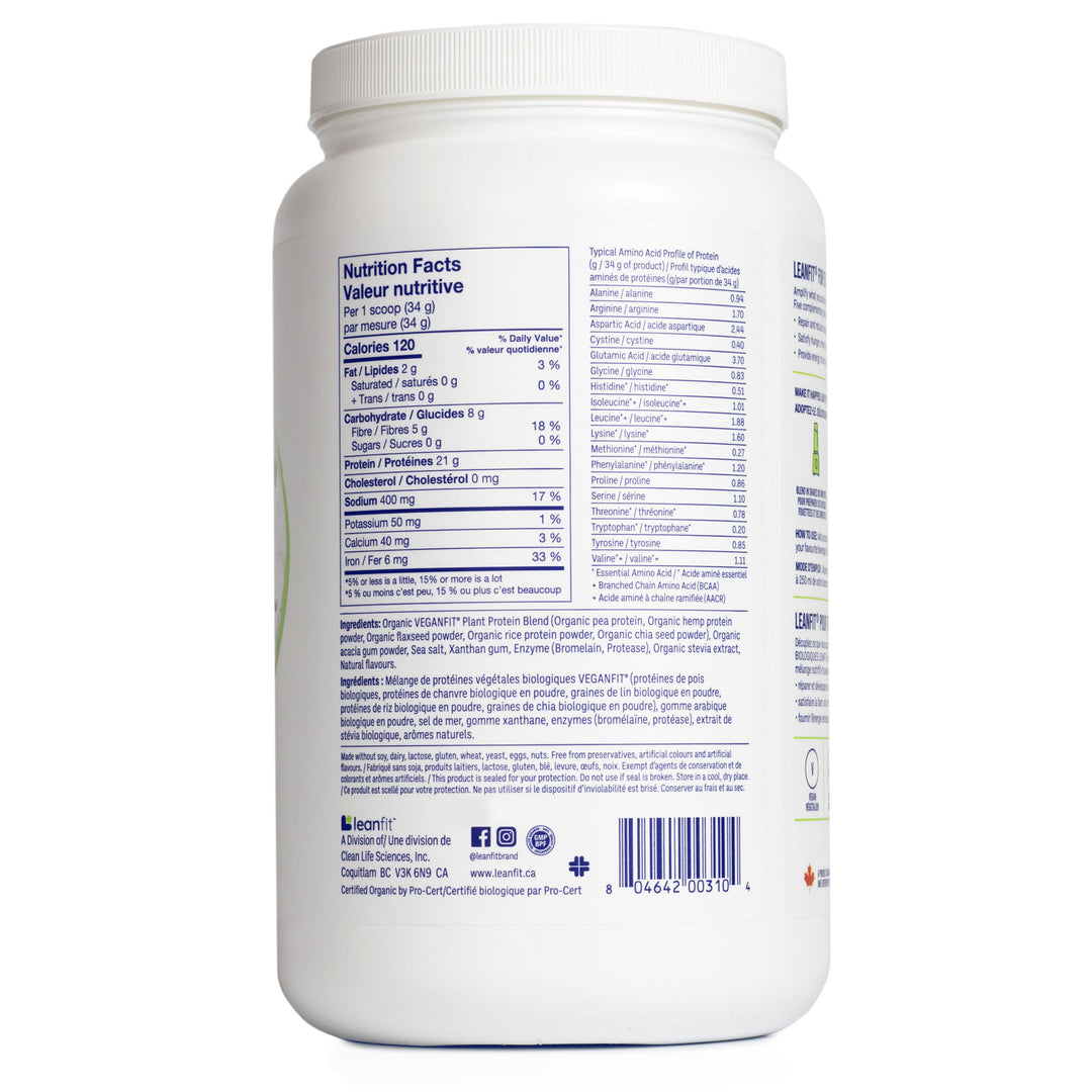 Nutrition label on a white supplement container