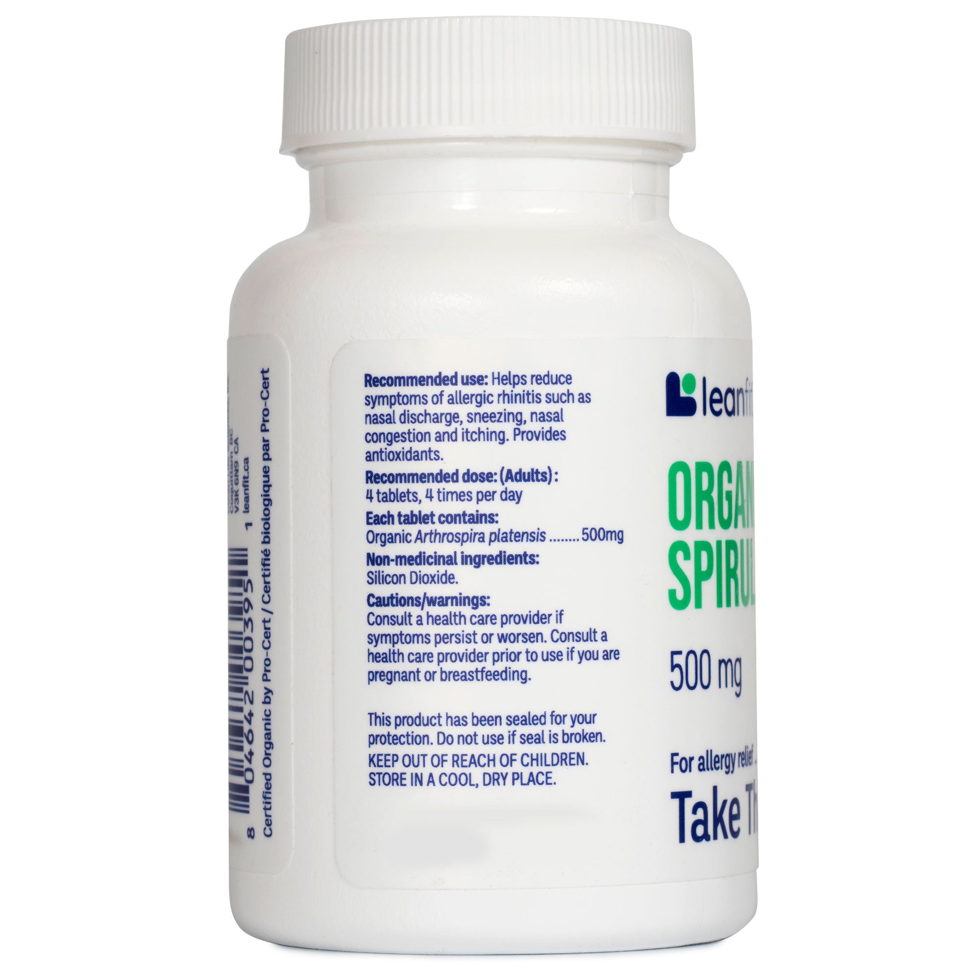 Side panel — LEANFIT Organic Spirulina 500 mg tablets
