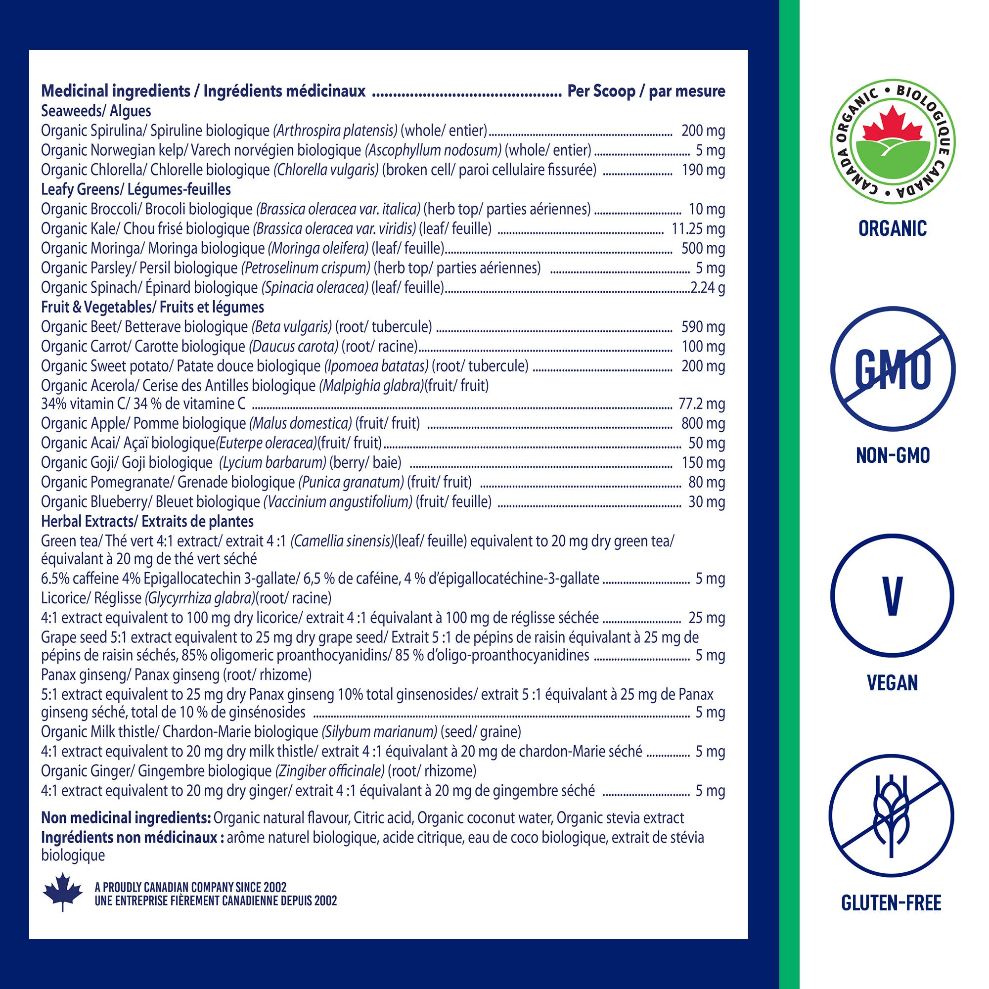 Ingredients and Nutrition Facts for LEANFIT Organic Super Greens — Tropical Mango
