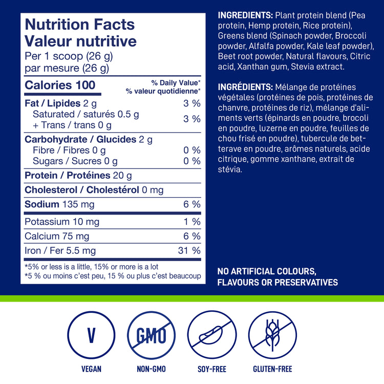 Nutrition Facts and ingredients for LEANFIT Plant-Based Protein & Greens — Berry

