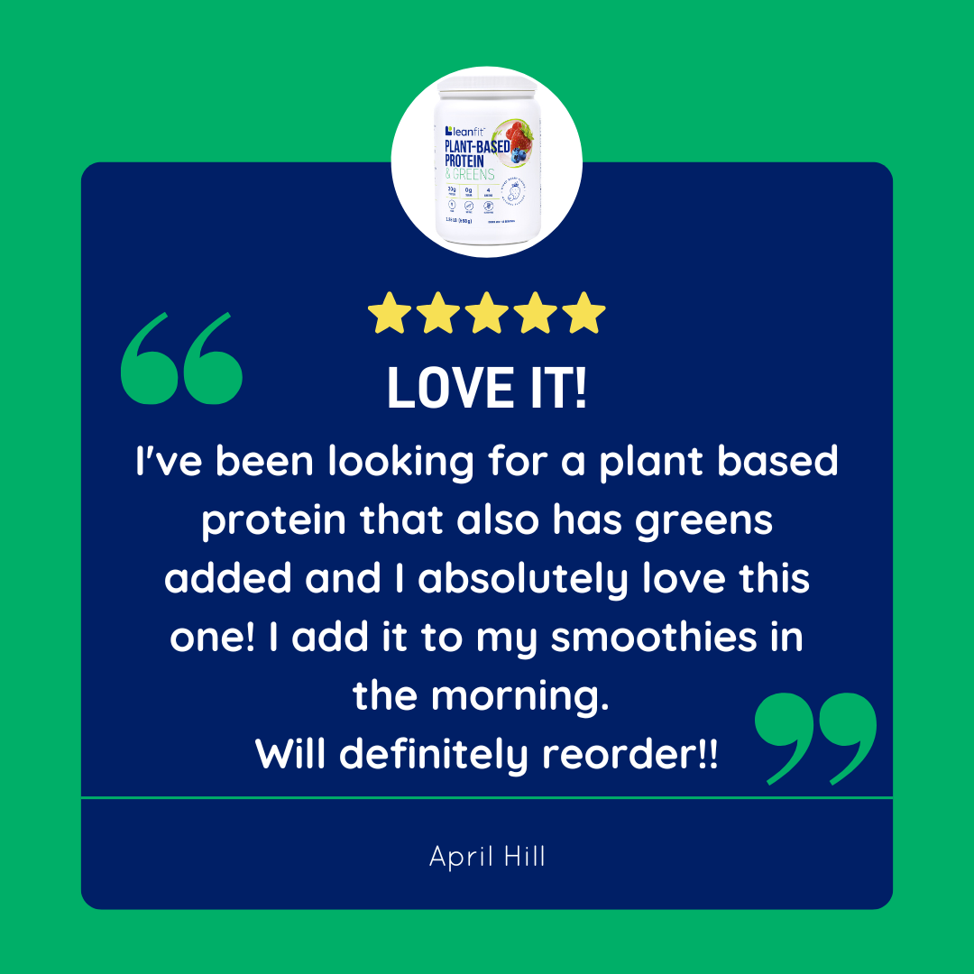 Customer review: “Love it! Perfect plant protein with greens—great in my morning smoothies. Will definitely reorder!”
