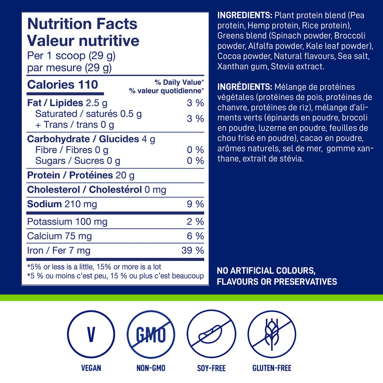 Nutrition Facts and ingredients for LEANFIT Plant-Based Protein & Greens — Chocolate
