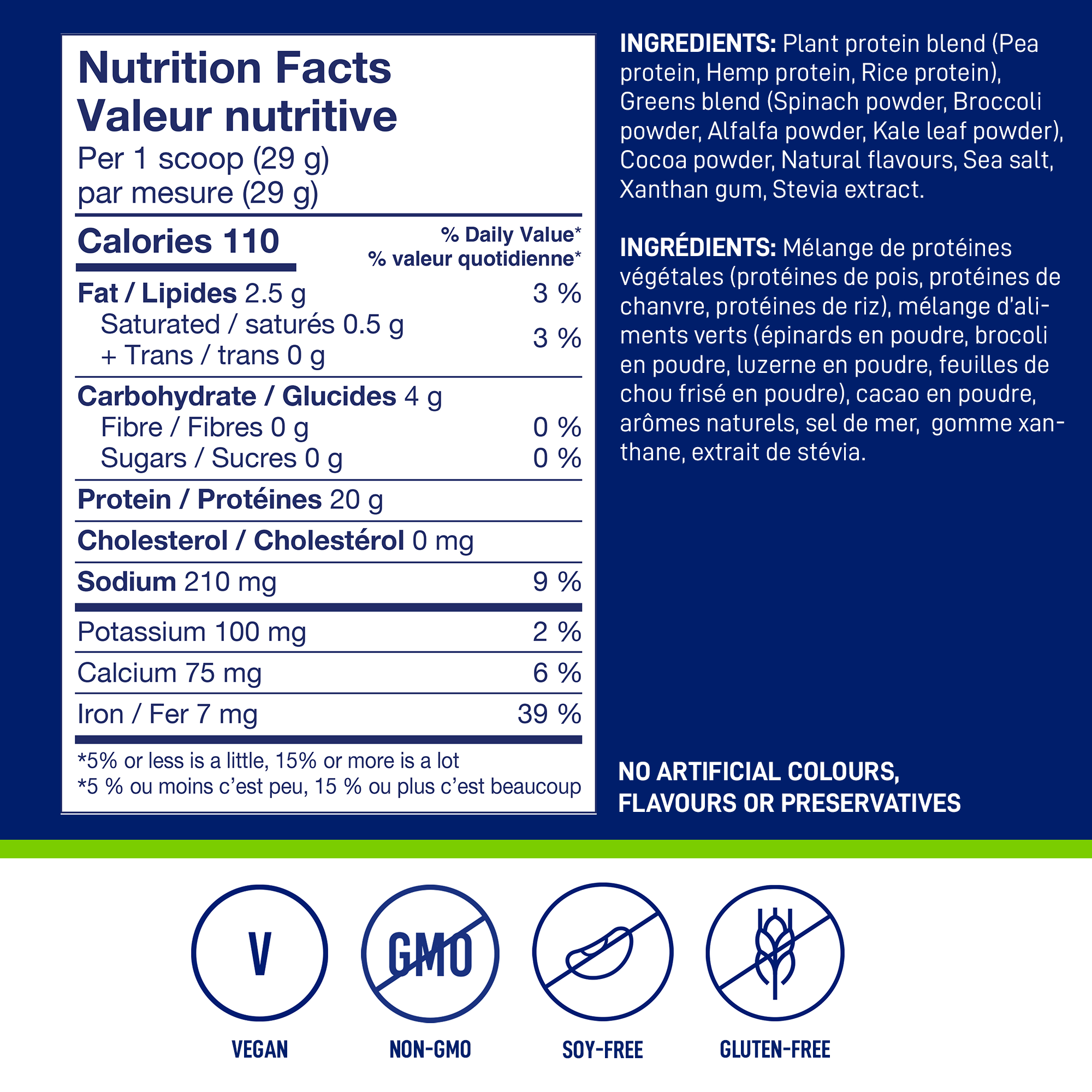 Nutrition Facts and ingredients for LEANFIT Plant-Based Protein & Greens — Chocolate
