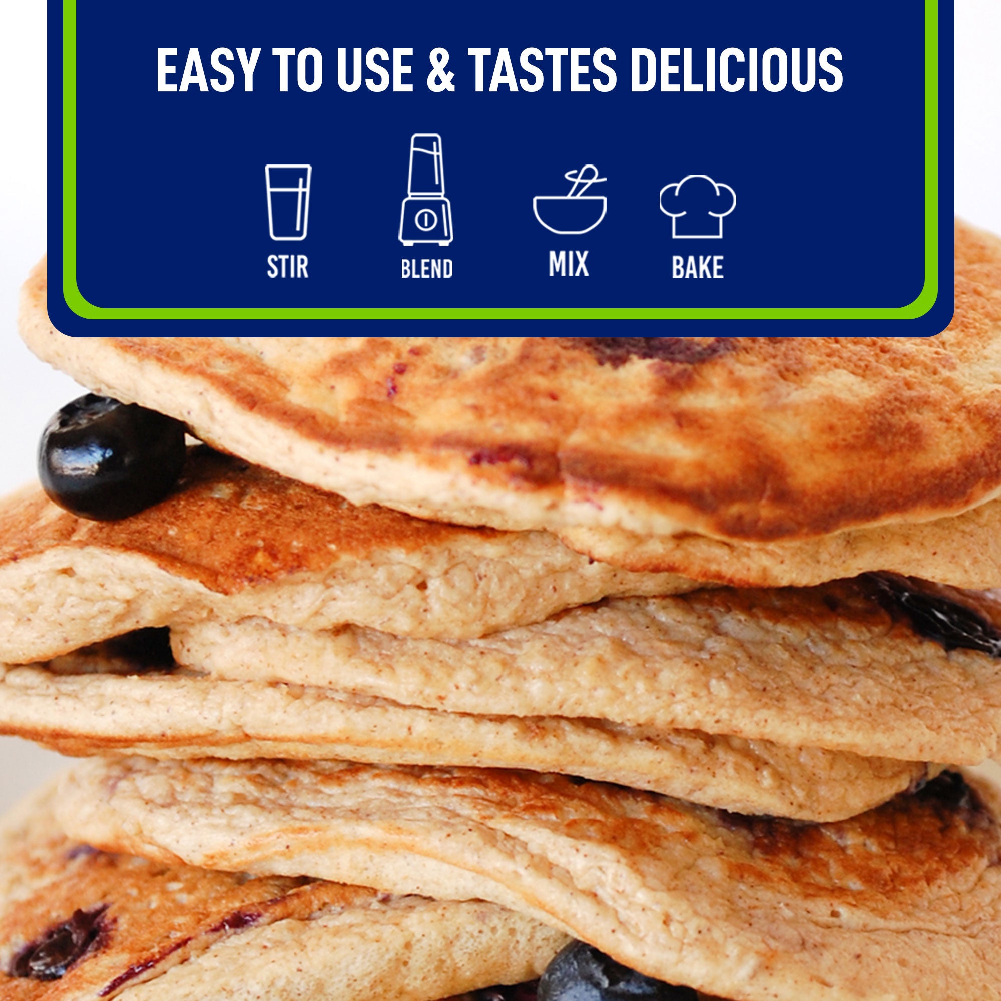 Easy to use & tastes delicious — LEANFIT Protein & Greens Vanilla in shakes, smoothies, and baking (pancakes image)
