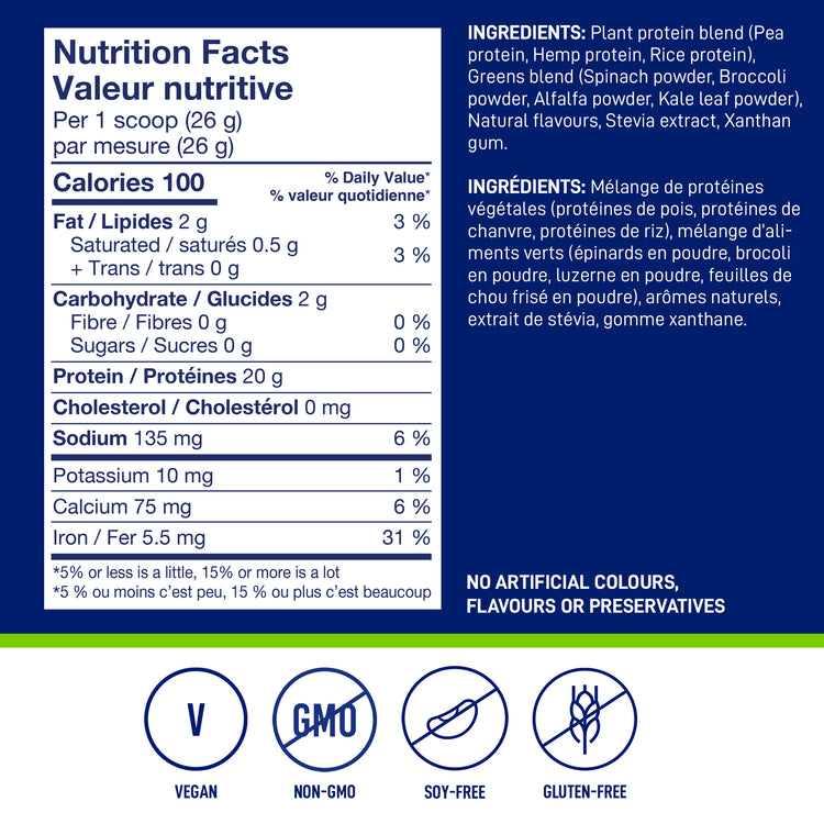 Nutrition Facts and ingredients for LEANFIT Plant-Based Protein & Greens — Vanilla
