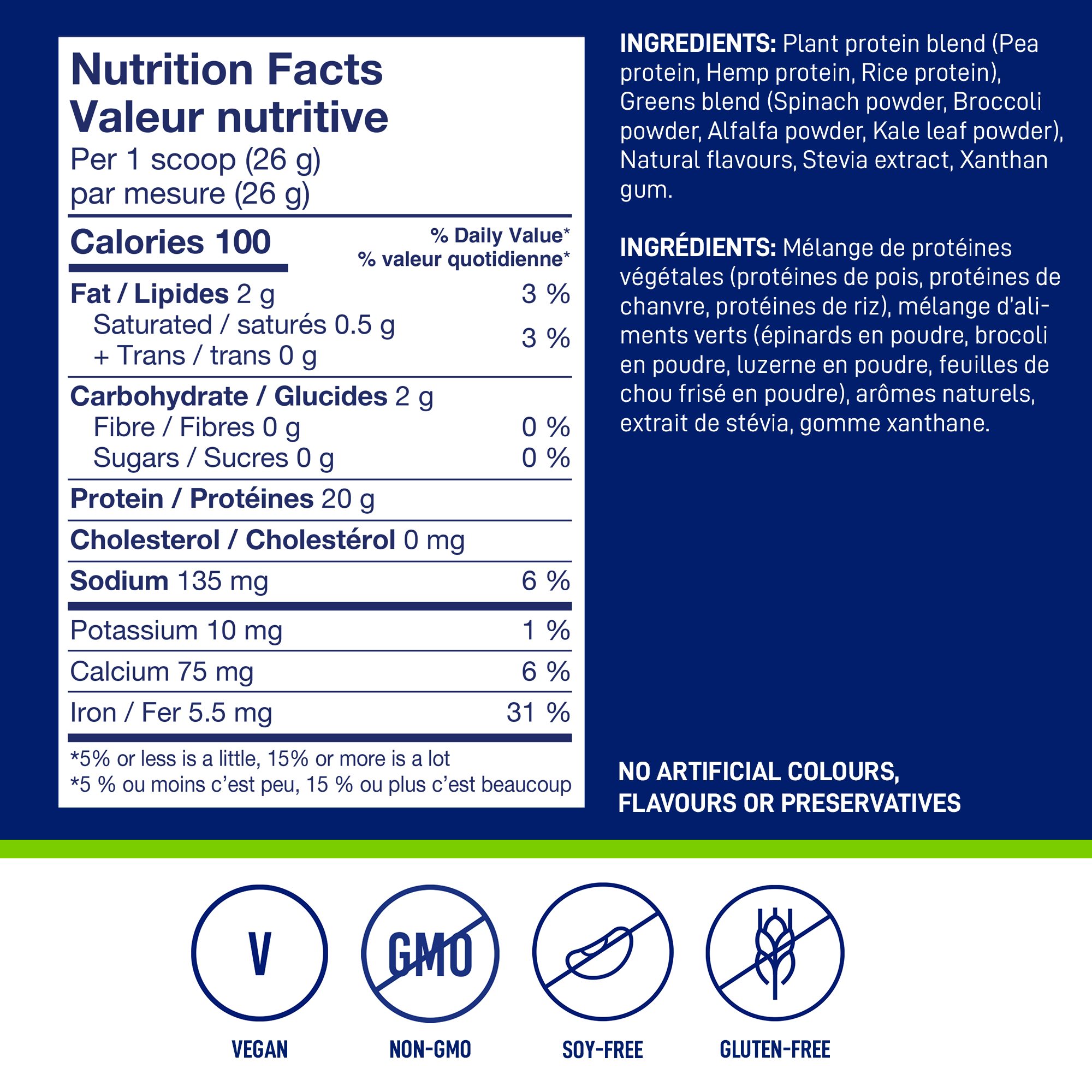 Nutrition Facts and ingredients for LEANFIT Plant-Based Protein & Greens — Vanilla
