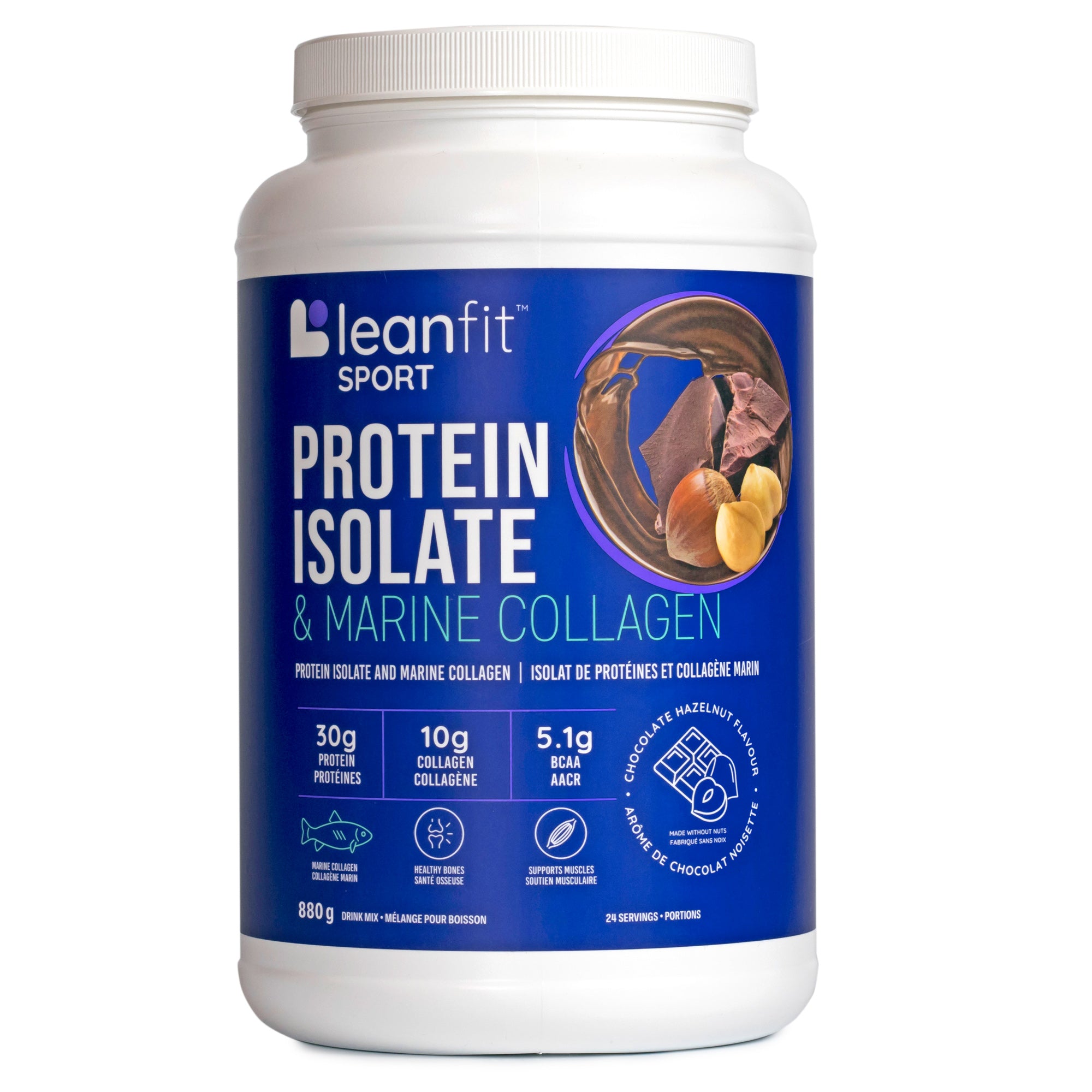 LEANFIT Sport Protein Isolate & Marine Collagen — Chocolate Hazelnut Flavour — Front Label
