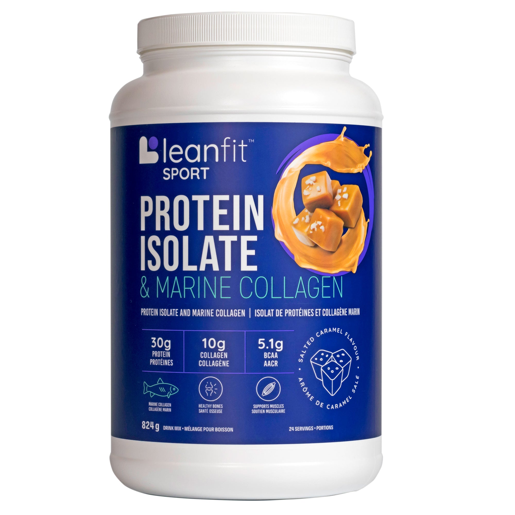 LEANFIT Sport Protein Isolate & Marine Collagen — Salted Caramel Flavour — Front Label
