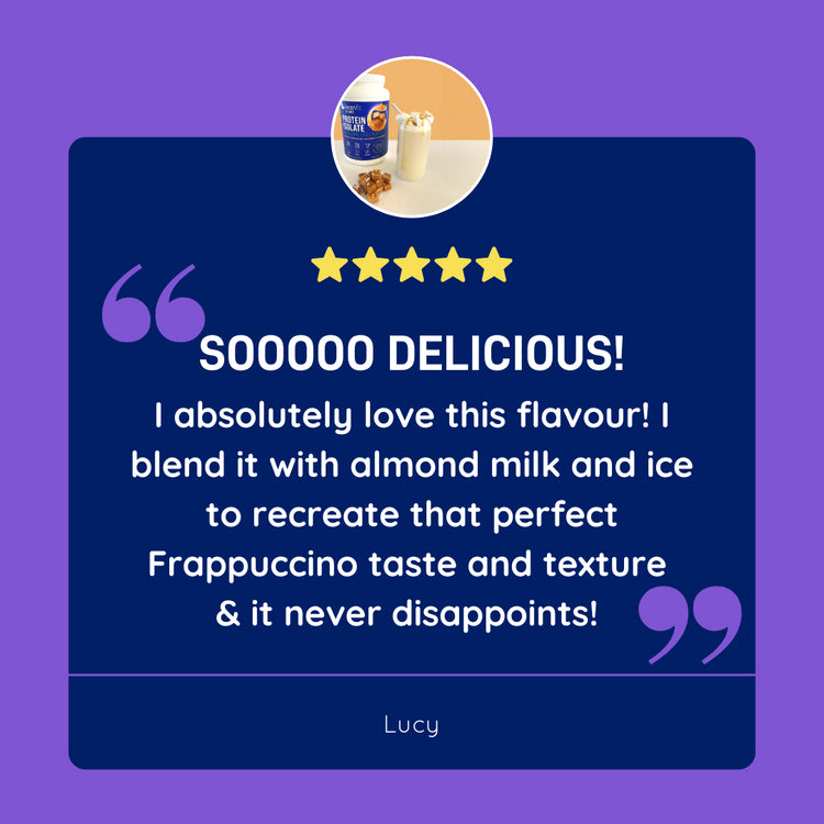 Customer review: “Sooooo delicious—blend with almond milk and ice for a Frappuccino-like taste; never disappoints.”
