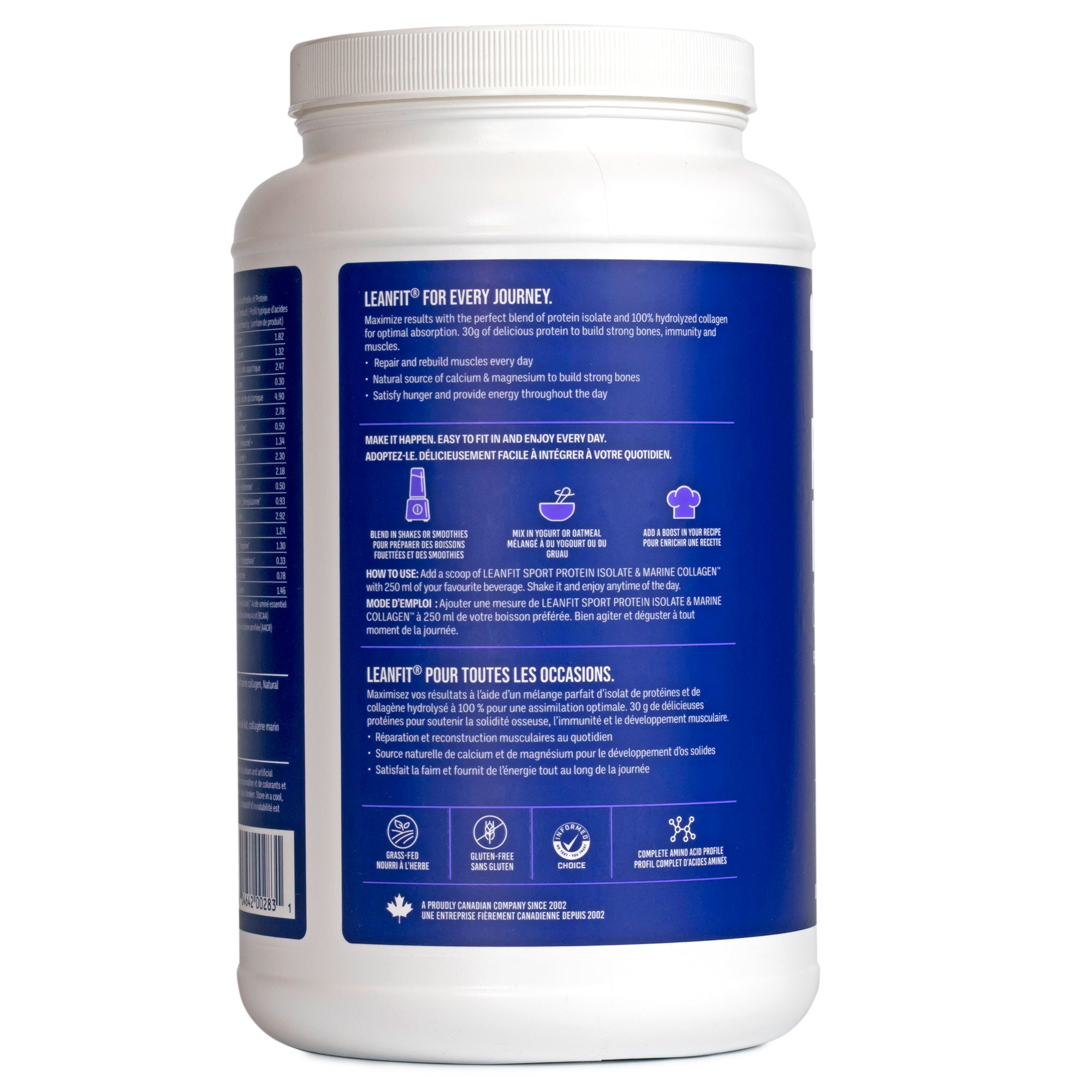 Side panel and barcode — LEANFIT Sport Protein Isolate & Marine Collagen (Salted Caramel)
