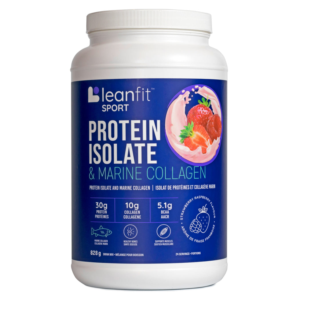 LEANFIT Sport Protein Isolate & Marine Collagen — Strawberry Raspberry Flavour — Front Label
