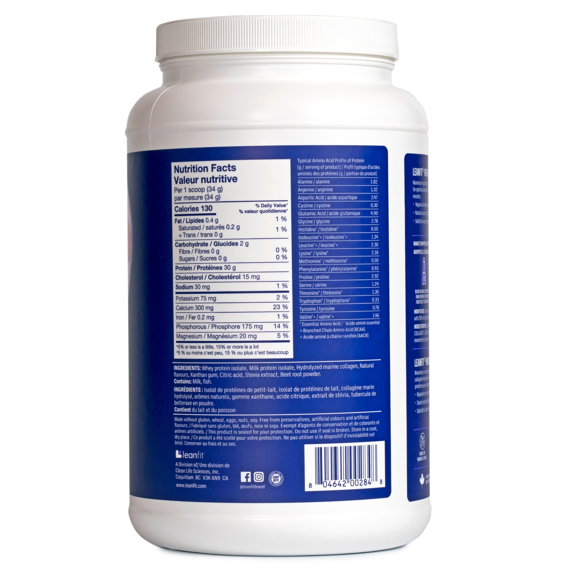 Side panel and barcode — LEANFIT Sport Protein Isolate & Marine Collagen (Strawberry Raspberry)

