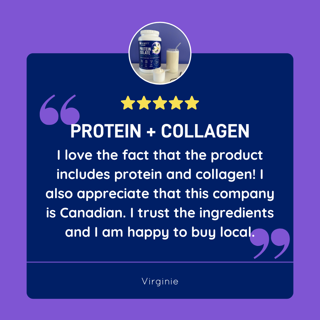 Customer review: “Protein + collagen — Canadian brand I trust; great ingredients and I’m happy to buy local.”
