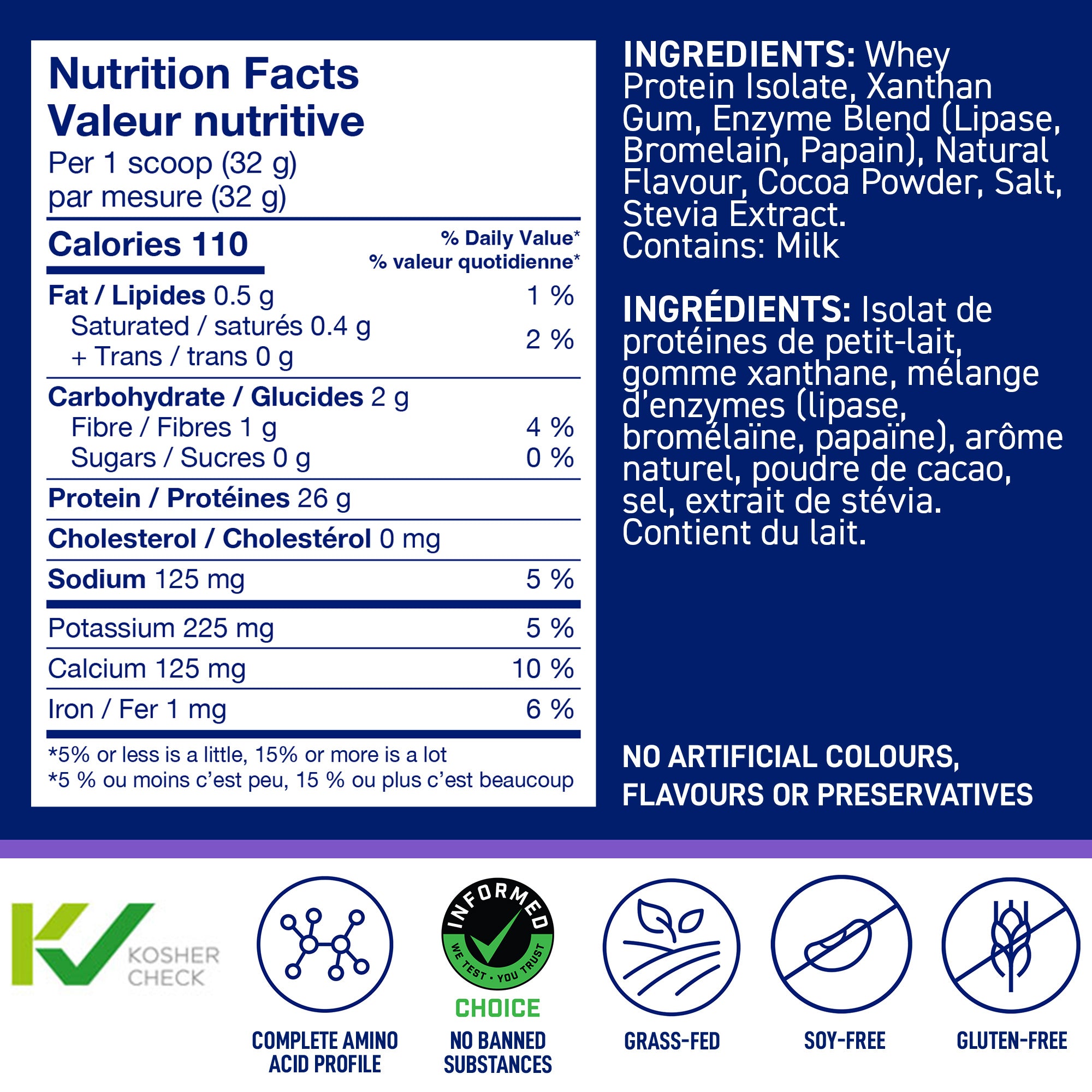 Nutrition Facts and ingredients for LEANFIT Sport Whey Protein Isolate — Natural Chocolate
